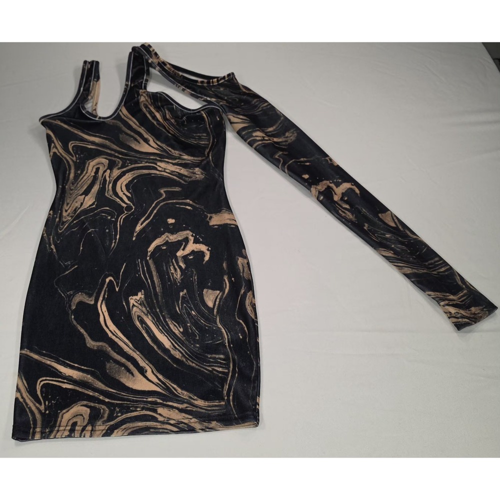 Women's One‑Sleeve Bodycon Dress – Marble Pattern – Size 6
